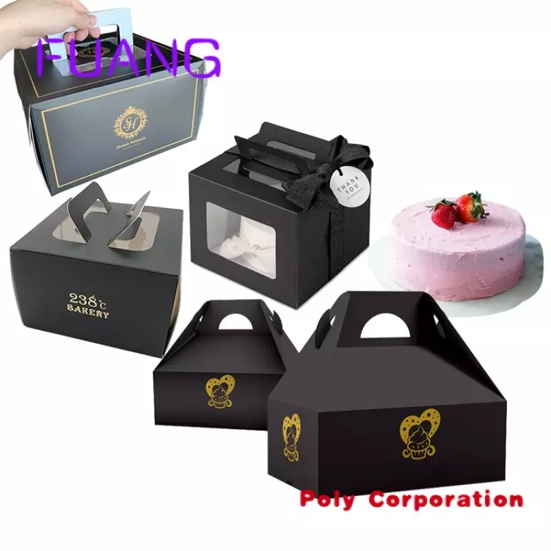 Custom  Custom printed folding cardboard paper bakery to go takeaway packaging 10 x 10 x 4 birthday cake boxes with window and h
