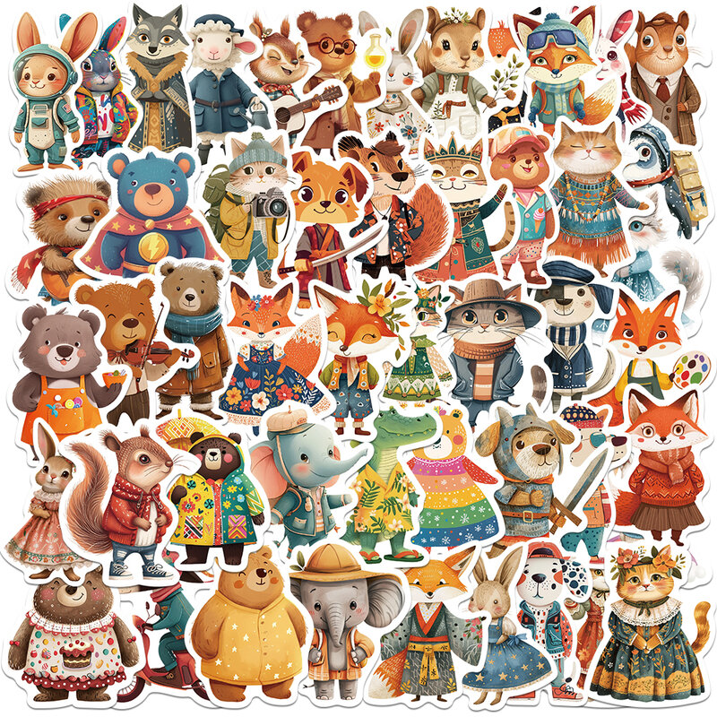Cute Cartoon Animals Adesivos, Contos de Fadas, Coelho, Raposa, Urso, Telefone, Scrapbooking, DIY Gift Packing, Label Decoration, Kids Toys, 50Pcs