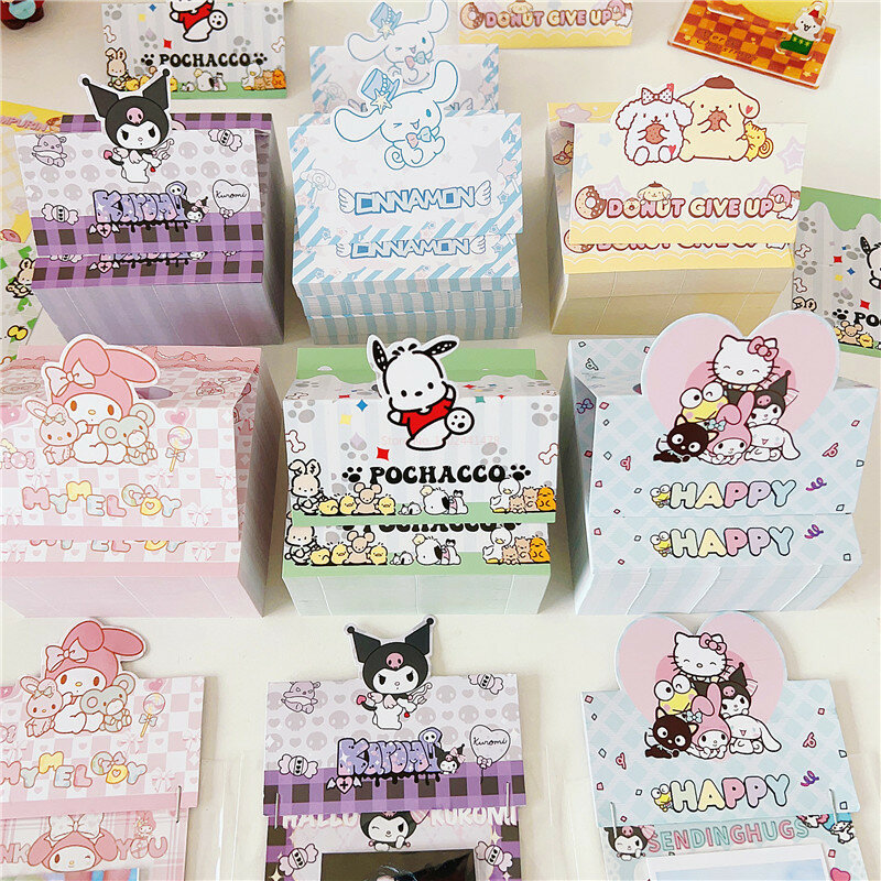 Random 100Pcs Sanrio Familie Schattige Cartoon Patroon Kaart Cadeau Verpakkingsmateriaal Bladwijzer Decoratie Papieren Kaart Briefpapier Set