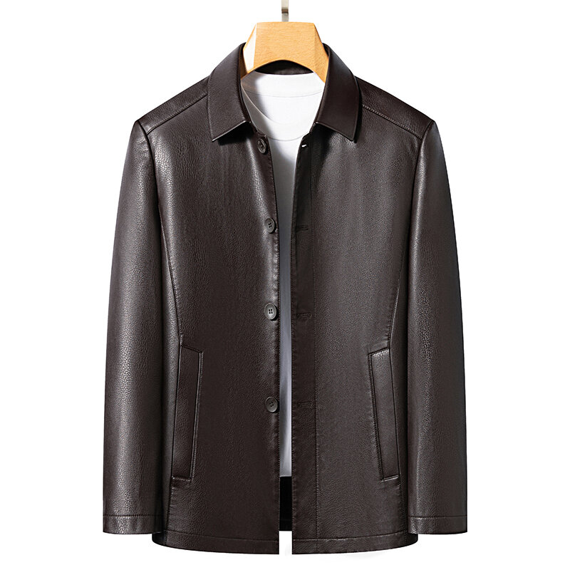 YN-2332 남성용 얇은 라펠 가죽 재킷, 싱글 브레스트 정품 가죽 재킷, 용수철 및 가을 세트 양가죽 재킷