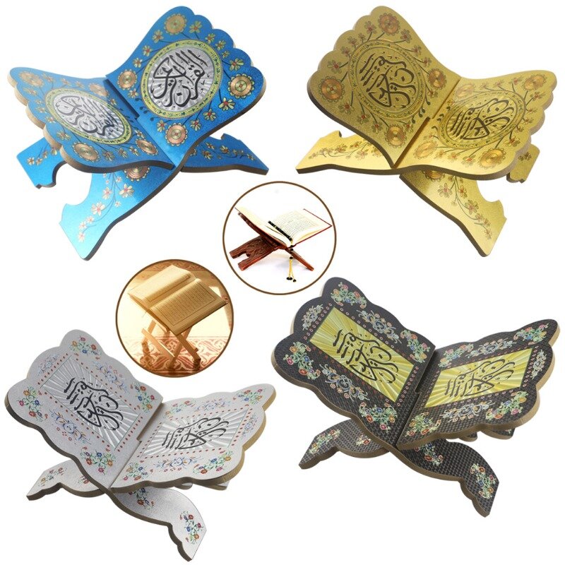Foldable Wooden Holy Book Stand Holder Eid Al-Fitr Prayer Books Holders Decorative Islamic Eid Koran Bookshelf Organizer Display