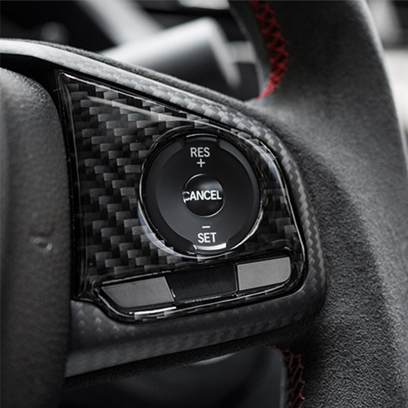 Rivestimento del coperchio dell'interruttore del volante interno in fibra di carbonio 2 pezzi per Honda Civic 2016-21