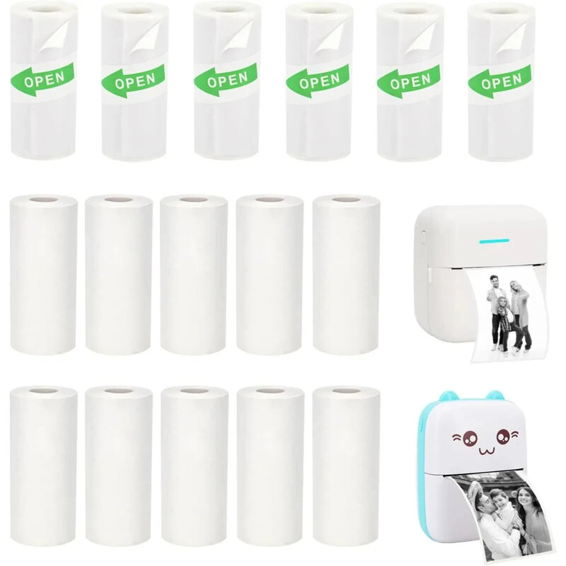 Thermal Printer Paper Thermal Sticker Paper 16 Rolls Mini for Mini Portable Printer 57X25mm for Various Inkless Sticker Printers