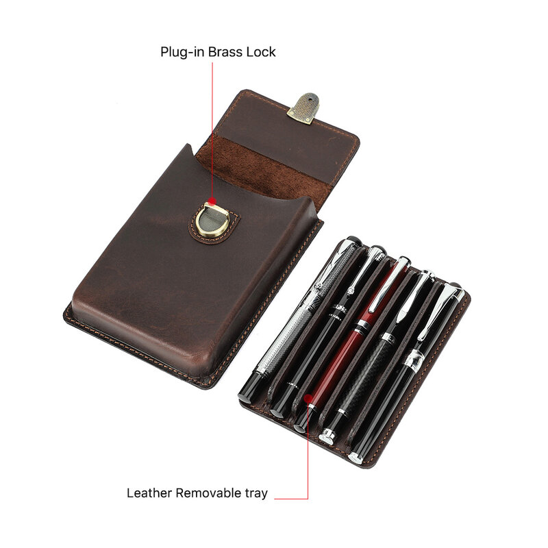 Handgemaakte Koeienhuid Pennen Case Box Met Verwijder Pen Lade Draagbare Pen Houder Kantoor School Pencilcase Zakje Levert Briefpapier