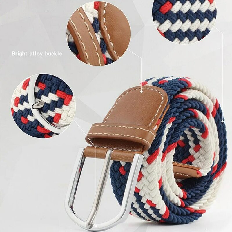 Cinturón con hebilla de aguja tejida elástica para mujer, versión coreana de cinturón de Jeans de viaje multicolor clásico, literario y artístico, 3,4 cm