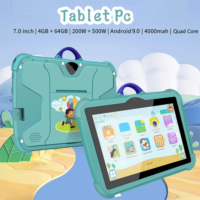 แท็บเล็ต7นิ้ว WiFi สำหรับเด็ก Quad Core 4GB RAM 64GB รอม Android 9 Google Play รองรับบลูทูธ5G WiFi แท็บเล็ต PC 4000mAh