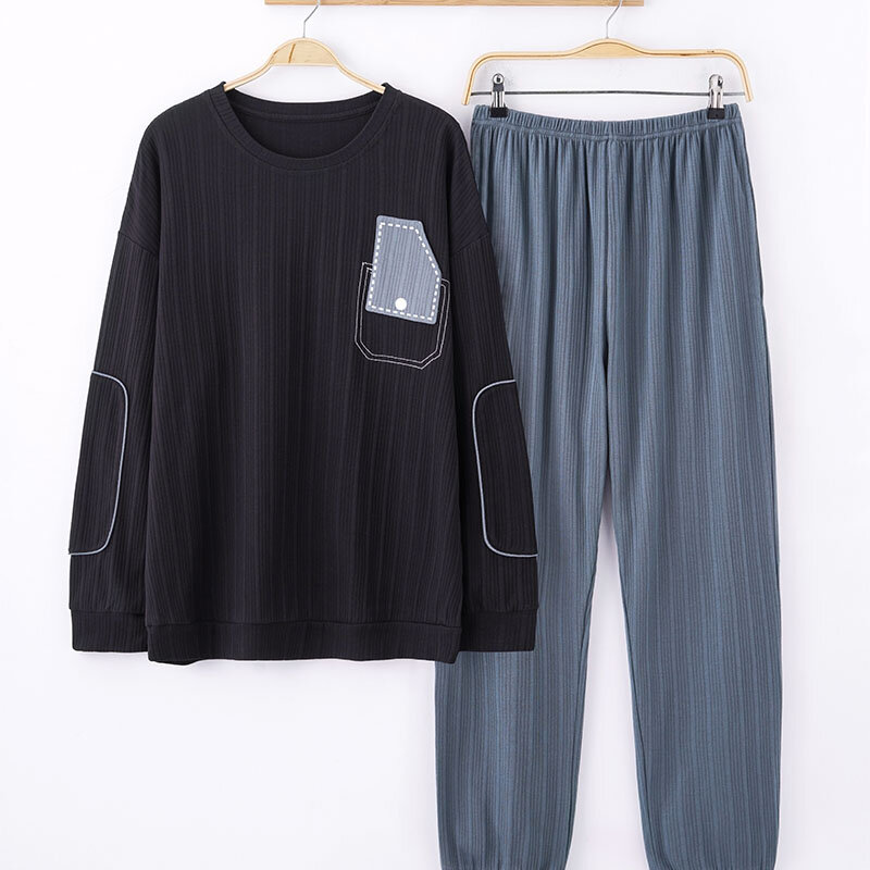 Men's Pajama Sets 2022 Autumn Winter Warm Men Sleepwear Long Sleeve Cotton Pajamas for Men Elastic Waist Pant Leisure Homewear