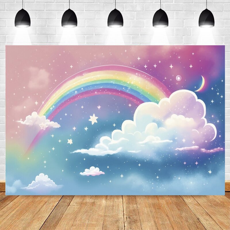 Fondo de fiesta de cumpleaños de unicornio arcoíris para fotografía de niñas, decoración de fiesta de primer cumpleaños de princesa, Fondo de foto de Baby Shower