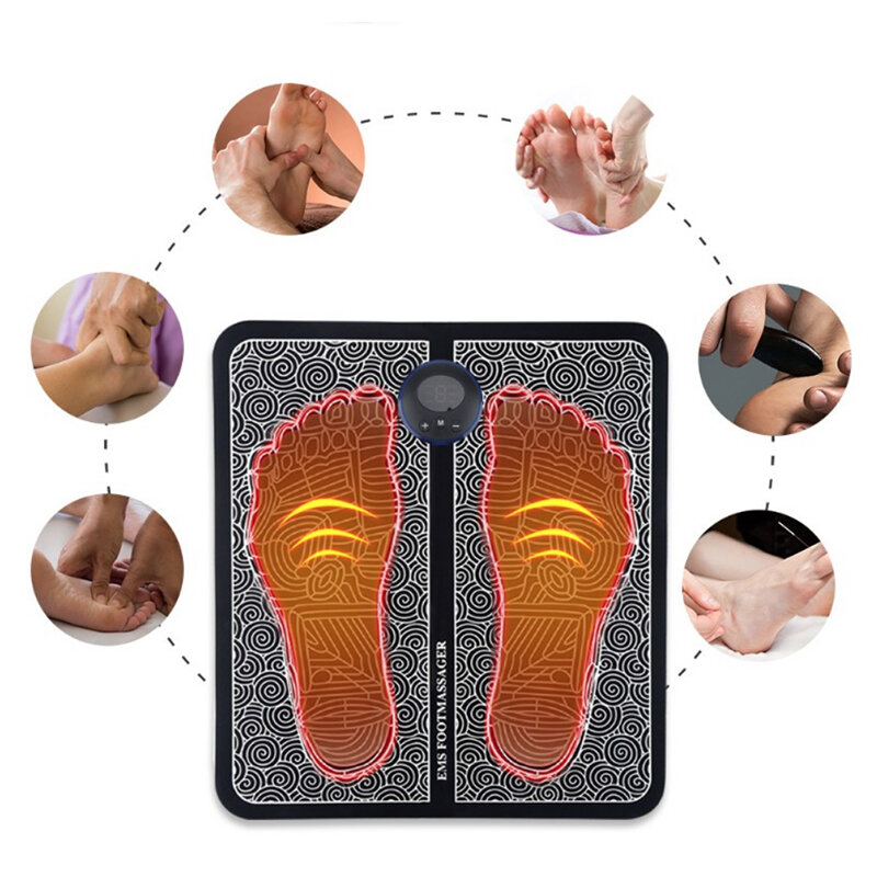 Almohadilla masajeadora de pies EMS remota, esterilla de masaje de Estimulación Muscular Eléctrica portátil, mejora la circulación sanguínea, alivia el dolor, relaja los pies