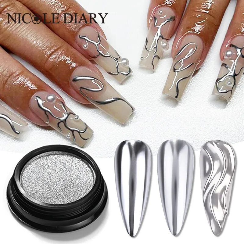 Mirror Nail Glitter Powder Silver Metallic Effect Pigment UV Gel Polish Chrome Flakes Dust Manicure Decoration Nails Accessories