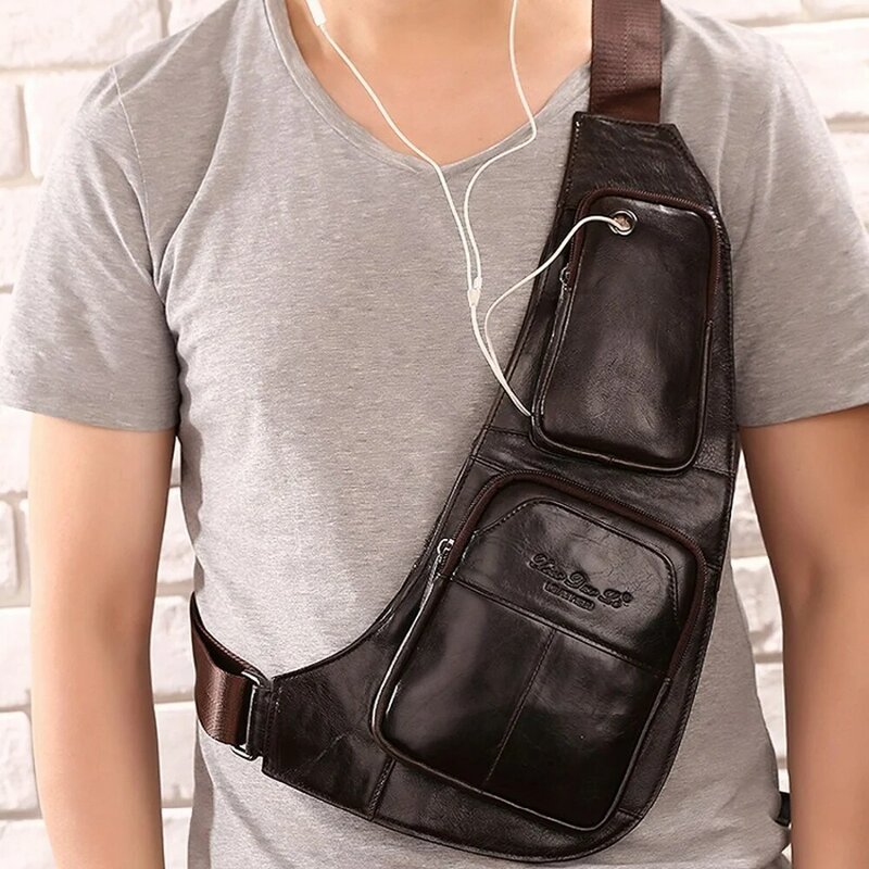 Genuine Leather Men Messenger Sling Shoulder Cross Body Bag Riding Designer Male Natural Skin Chest Bags Travel Back Pack