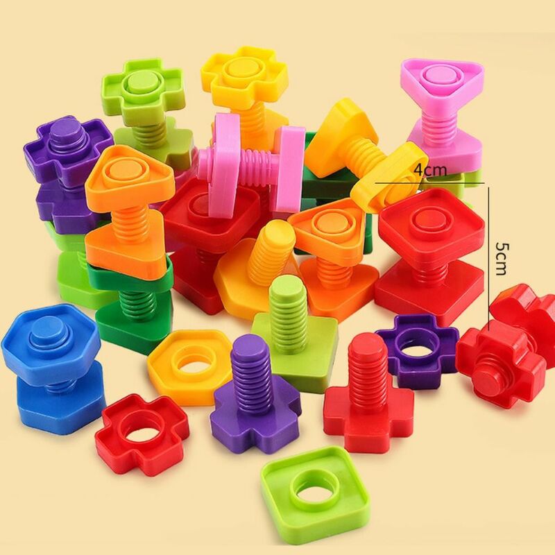 Montessori Screw Building Blocks Colorful Educational Plastic Insert Blocks Plastic Medium Size Nut Shape Toys Kids Gift
