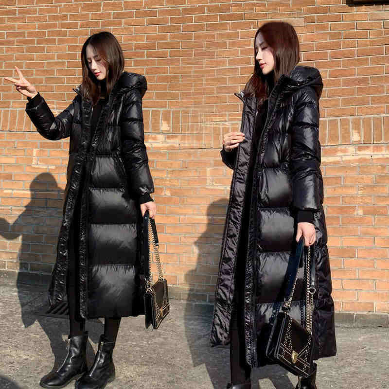 Casaco longo com capuz preto feminino, Parkas de algodão acolchoado, casacos de alta qualidade, sobretudo quente, outwear feminino, inverno, 2023
