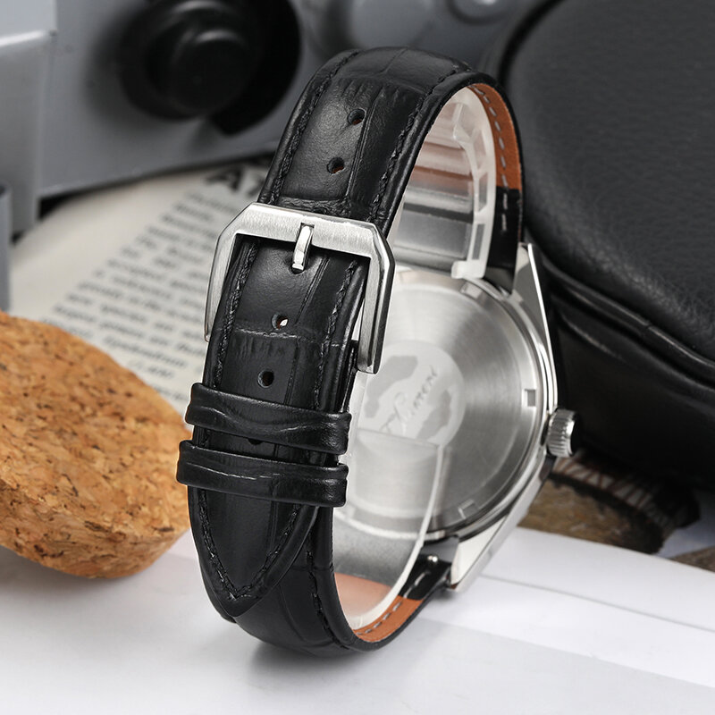 Chameri 쿼츠 시계 VH31 무브먼트 316L 스테인리스 스틸 사파이어 시계, 40mm 다이얼 가죽 스트랩, 방수 50m 손목시계