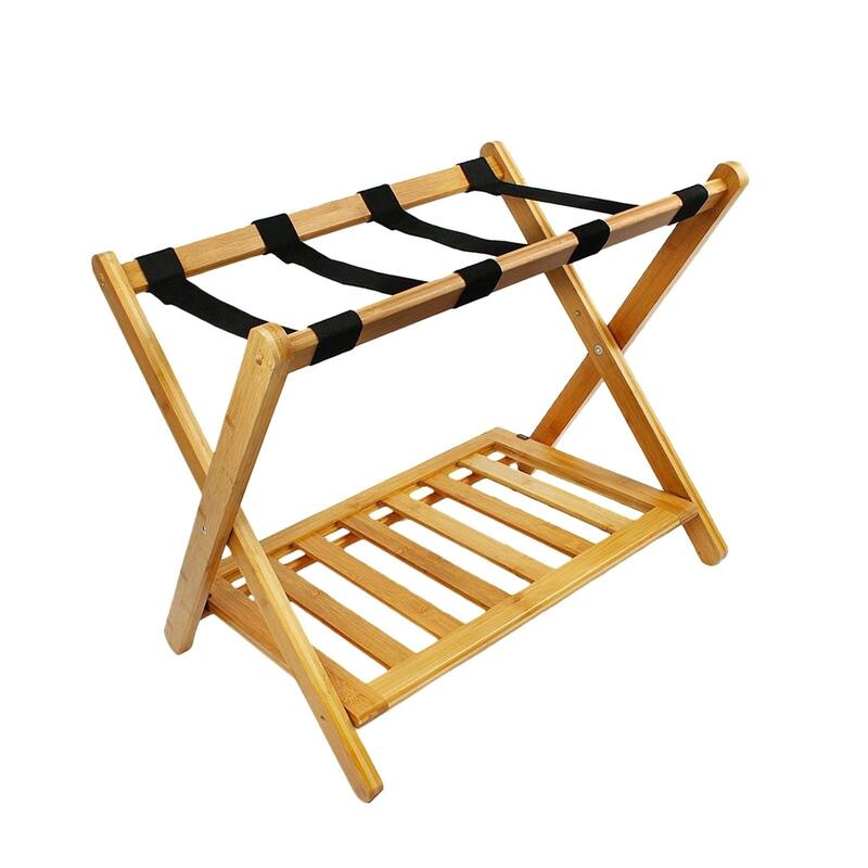Suitcase Stand Bamboo Heavy Duty Organizer Folding Luggage Rack Luggage Holder with Storage Shelf for Bedroom Hotel Guest Room
