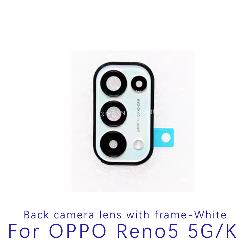 Lente de Cristal de cámara trasera con marco de cubierta para Oppo Reno 5 5G, lente de cámara trasera principal con pegamento, piezas de repuesto