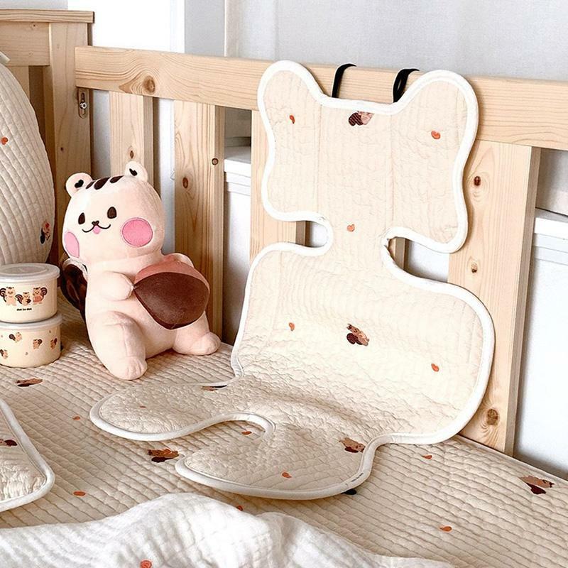 Сиденье для детской коляски Подушка с вышивкой медвежонка, всесезонный хлопковый дышащий матрас для корзины, аксессуары для новорожденных