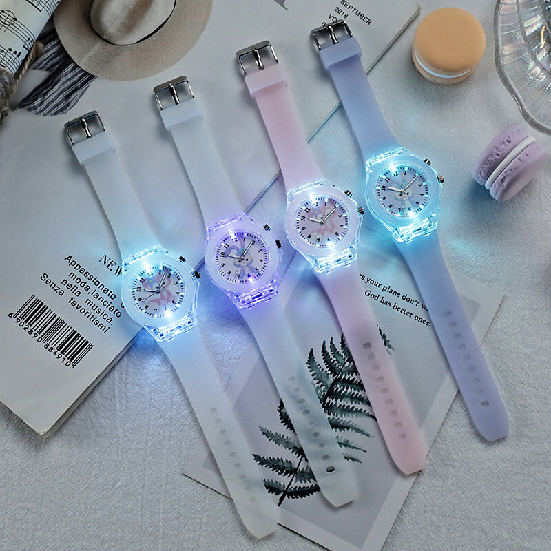 Modne oświetlenie dziewczyny zegarki dzieci źródło Luminous silikonowy zegarek dla dzieci kobiety zegar uczeń Relogio Feminino reloj nina