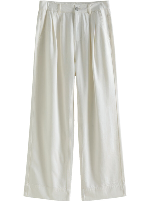 DUSHU-pantalones vaqueros Retro holgados y rectos para mujer, pantalón blanco de gelatina, estilo informal, cintura alta, combina con todo, Primavera, nuevo