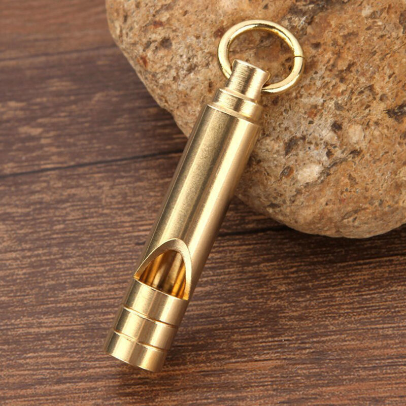Multifuncional Brass Emergency Survival Whistle, Keychain portátil, ferramentas ao ar livre, Camping, Caminhadas, Treinamento