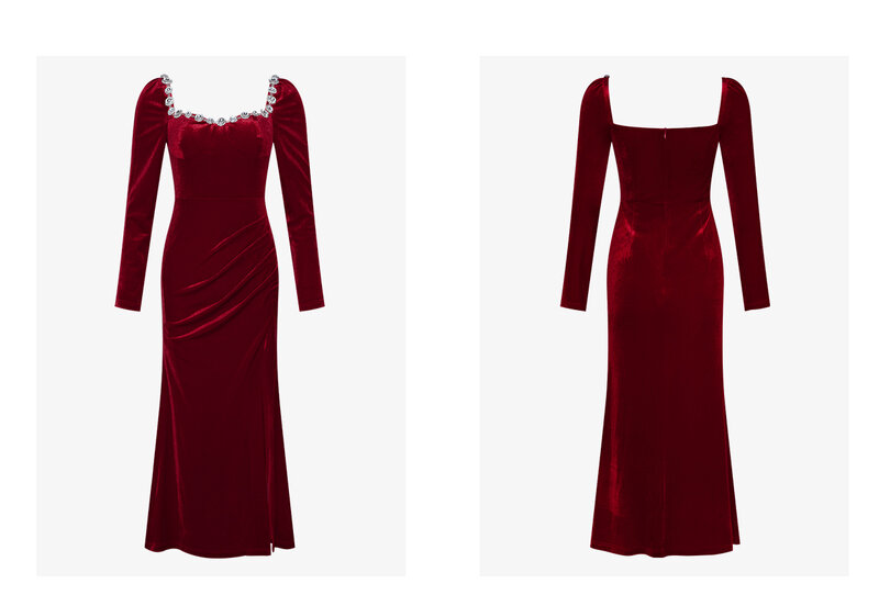 Querida pescoço vestido de noiva brinde vermelho high-end de noivado pequeno vestido de veludo dividir vestido plissado pode ser usado em horários normais