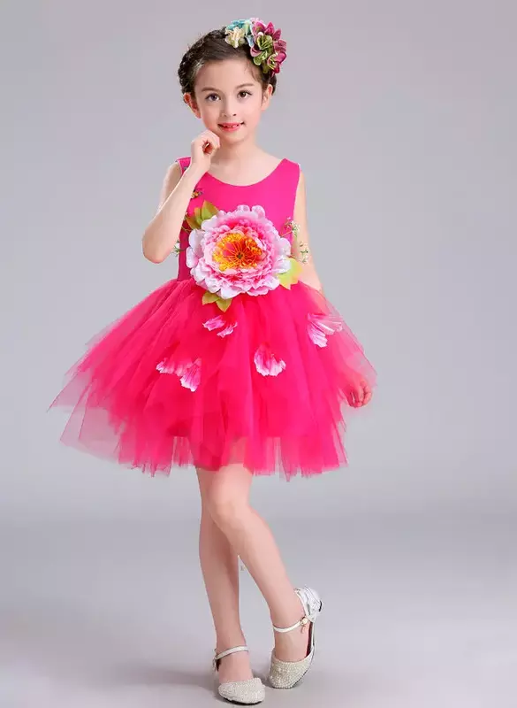فستان رقص بالزهور الملونة للفتيات ، زي رقص عصري مثير ، ملابس منافسة للأطفال والأطفال