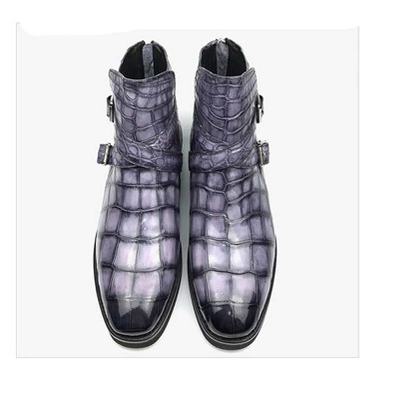 chue new 2022 crocodile leather  men  fashion  High help men  boots men crocodile shoes male crocodile boots