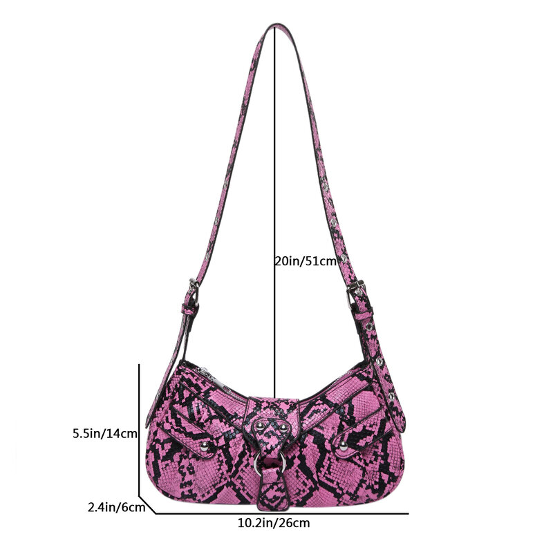 Красочные Полуободковые сумки через плечо 2024, новая текстурная сумка через плечо в западном стиле со змеиным рисунком и кошелек