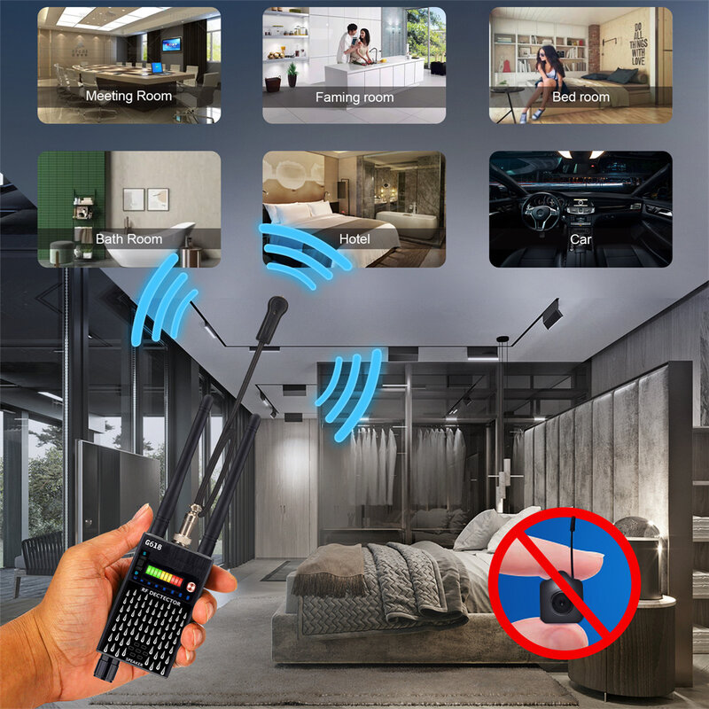 Super Sensitive Wireless RF Signal Detector GSM Listen Anti Candid Camera Pinhole Cameras Detect GPS Magnetic Bug Scanner G618W