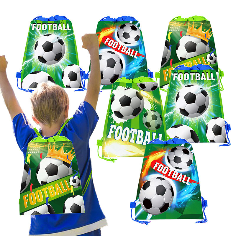 Plecak z motywem piłki nożnej, na przyjęcie urodzinowe, nietkane materiały piłka do piłki nożnej, torba na prezenty ze sznurkiem