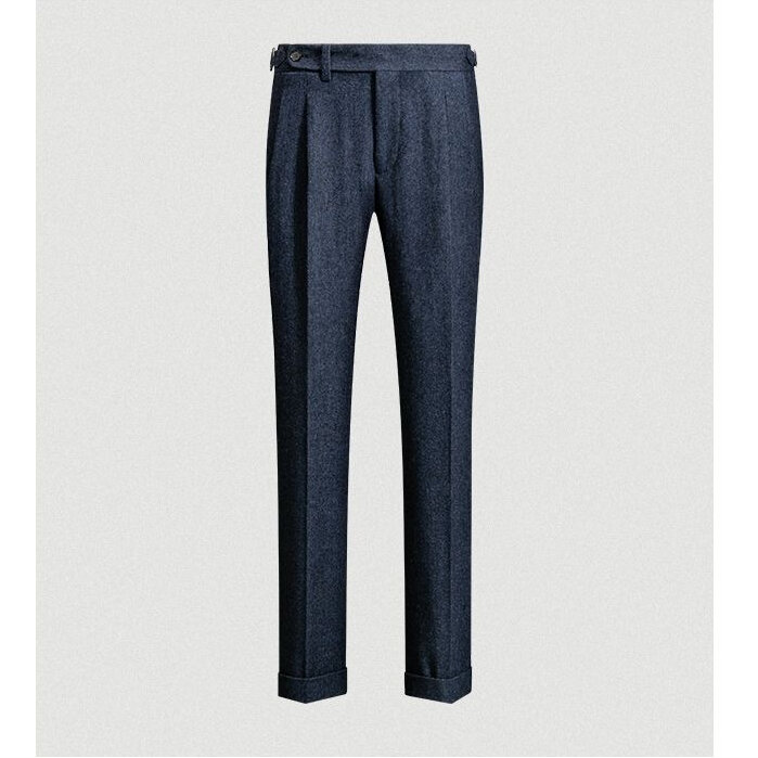 Мужские шерстяные брюки с завышенной талией, темно-синие твидовые деловые повседневные длинные прямые брюки, модель H336 на осень-зиму 2023