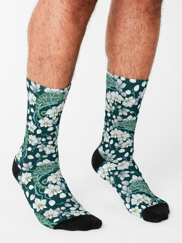 Носки хамелеоны и орхидеи, спортивные Нескользящие дизайнерские носки для футбола, женские и мужские