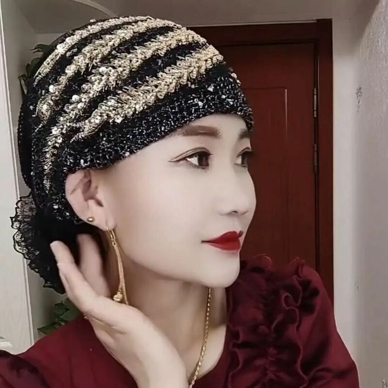 Lace Muslim Headscarf Cap Elegant Cotton Soild Color Turban African Head Wraps Women