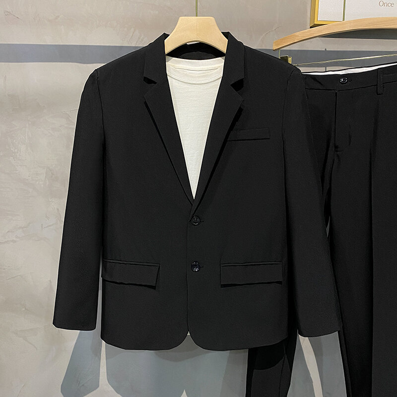 Blazer informal para hombre, chaqueta clásica, moda coreana, holgada, drapeada, vestido Formal de negocios, ropa de primavera para hombre, negro, gris, caqui