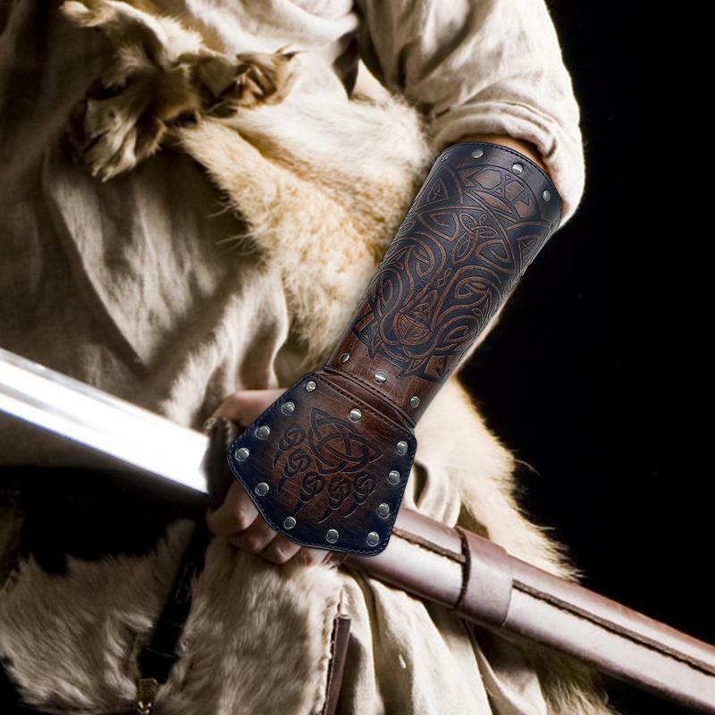 Viking Bracers De Couro Gauntlet Ajustável Wristband Medieval Cavaleiro Estilo Traje Para Homens Meninos Adolescentes Para Jogar Um Medieval