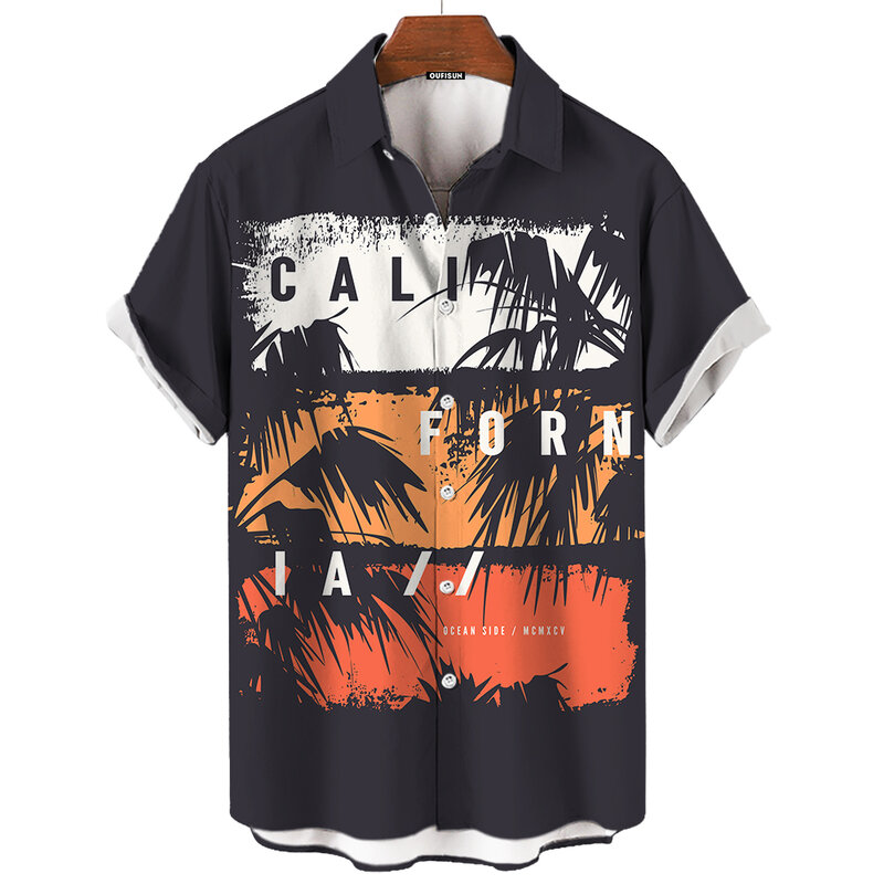 Nieuwe 3d Kokospalm Print Hawaiiaanse Shirts Voor Heren Zomer Casual Korte Mouwen Mode Straat Oversized Kleding 2024