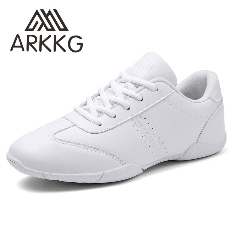 ARKKG 여아용 흰색 응원화, 통기성 어린이 훈련 댄스 테니스 신발, 경량 청소년 응원 대회 스니커즈