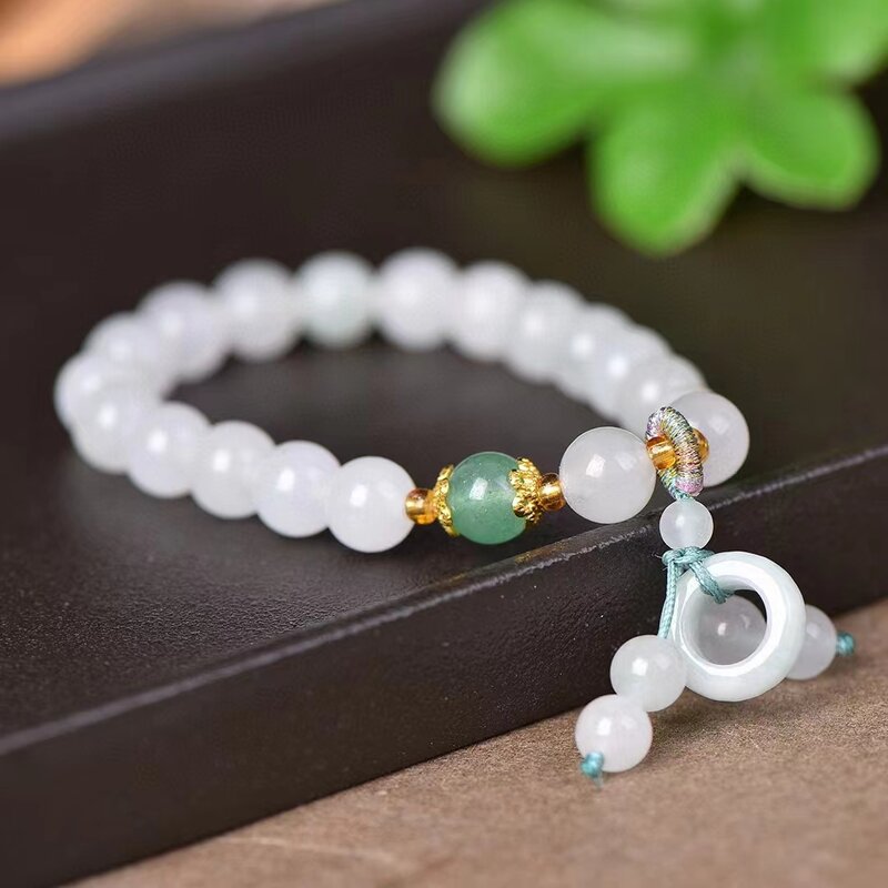 8mm Beads Tianshan Jade Hand Chain Natural Stone Elastic Bangle Exquisite Womens Gemstone Bracelets Jewellery Charms Jewelry