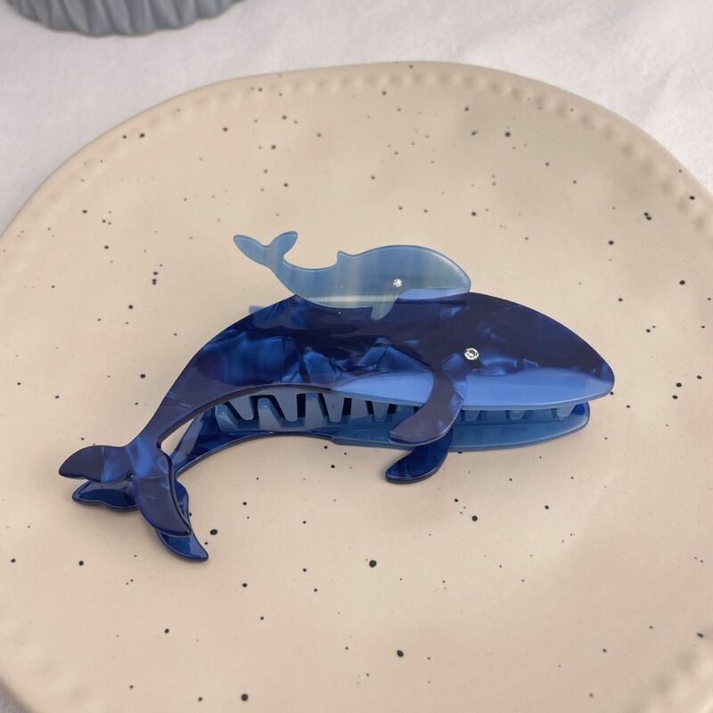 Pinza de pelo de Animal de ácido acético de ballena azul, pinza de pelo de delfín de acetato de dibujos animados creativos, horquilla de serie oceánica, Clip de tiburón diario