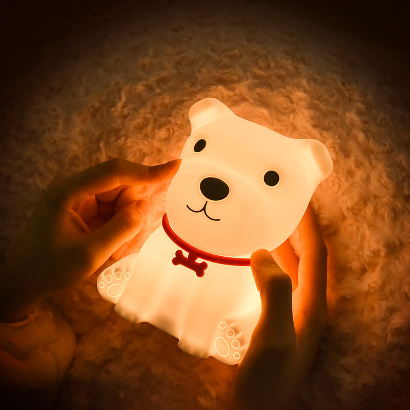 Lampu LED anjing warna-warni kreatif, lampu malam Sensor sentuh silikon USB dapat diisi ulang untuk anak-anak, hadiah liburan bayi