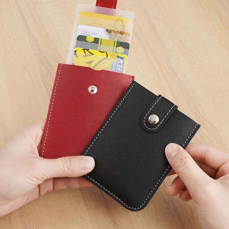 Dompet Kartu Mini tersembunyi laminasi, dompet kartu Mini kreatif 5 saku kartu, tempat kartu ID kulit PU, casing kartu bisnis tipe Pull-out untuk pria