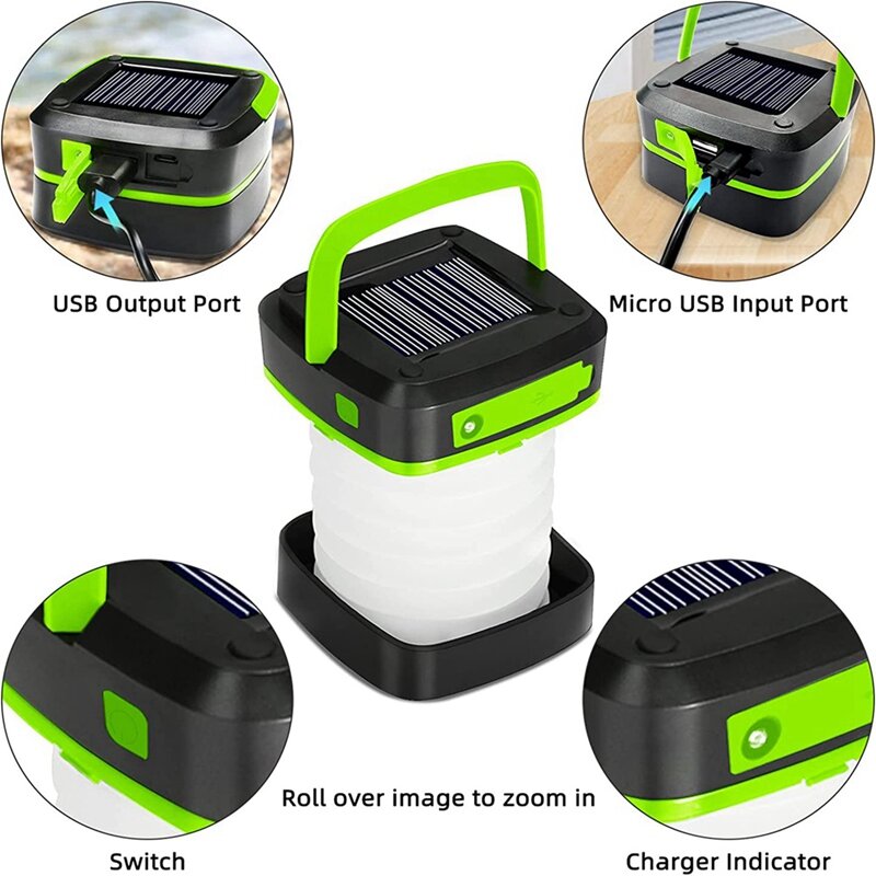 فوانيس تخييم LED تعمل بالطاقة الشمسية ، USB قابلة لإعادة الشحن ، مصابيح طوارئ ، فوانيس مخيمات قابلة للطي لانقطاع التيار الكهربائي
