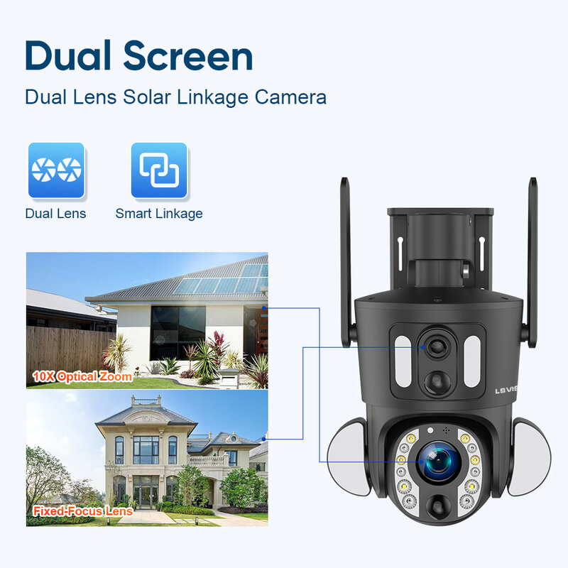 LS VISION 8MP 20X Zoom ottico Dual Screen 4G Sim telecamera solare 4K WiFi PTZ Dual PIR Detection telecamera CCTV con rilevamento automatico umanoide