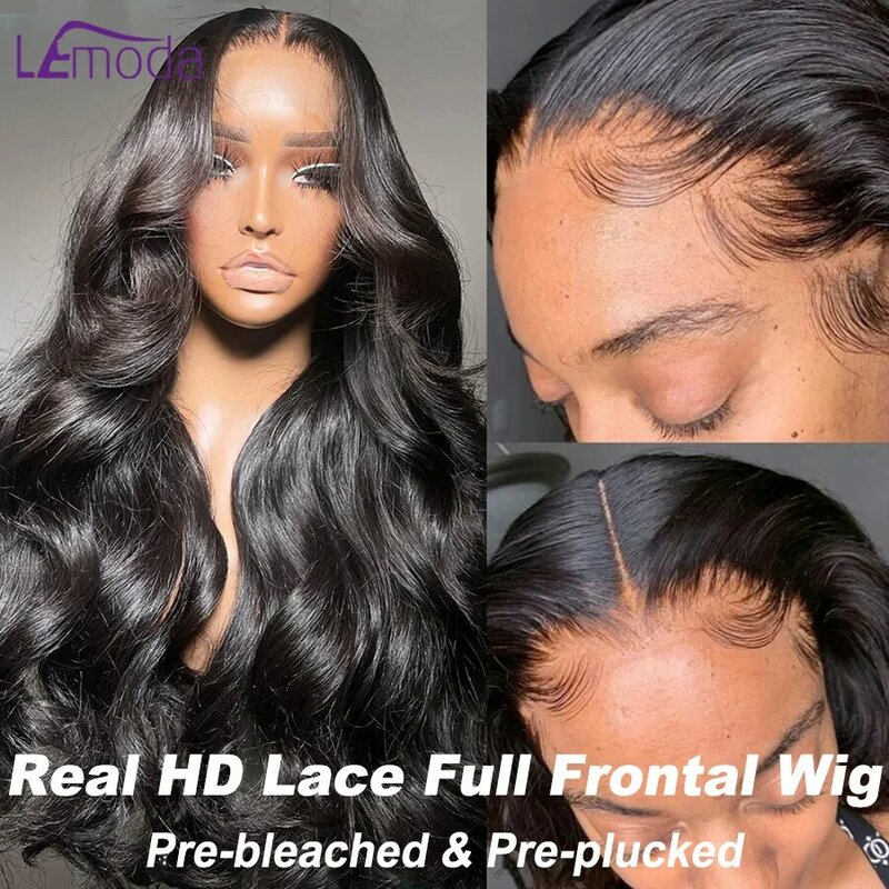 Skinlike Real HD Lace 13x6 parrucca frontale completa 250 densità Pre pizzicata capelli vergini Lemoda 12A 34 pollici parrucca lunga dei capelli umani dell'onda del corpo