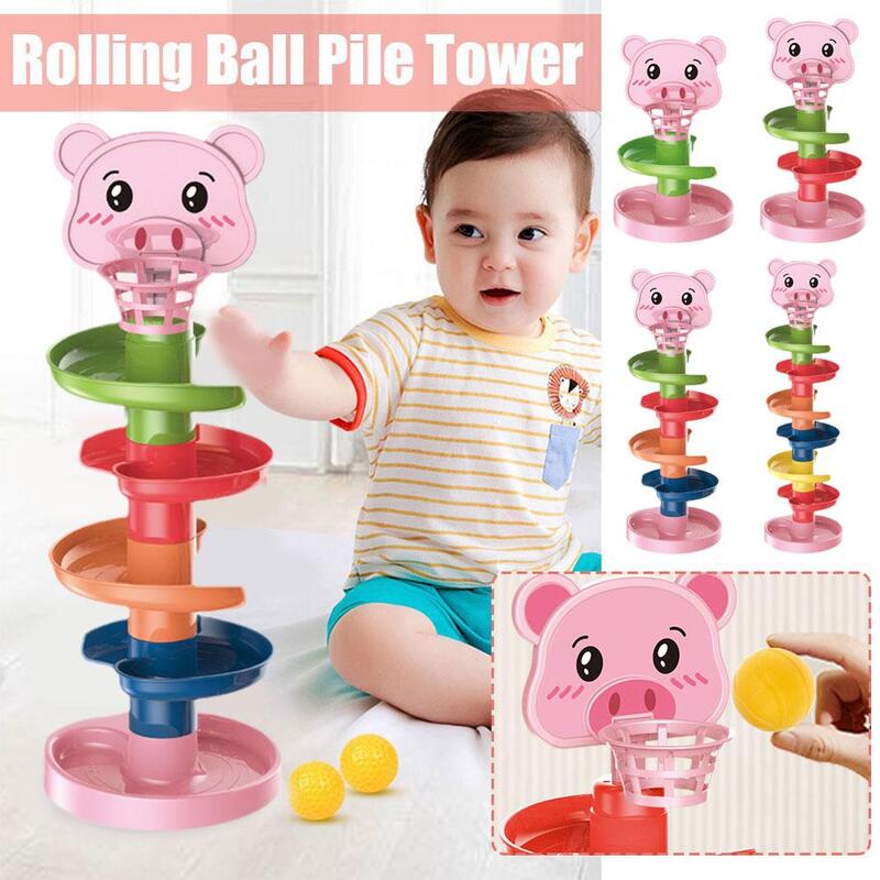 Baby Toys Rolling Ball Pile Tower Early Educational Toy For Babies Rotating Track Educational Baby Gift Stacking Toy For Ki I9H6