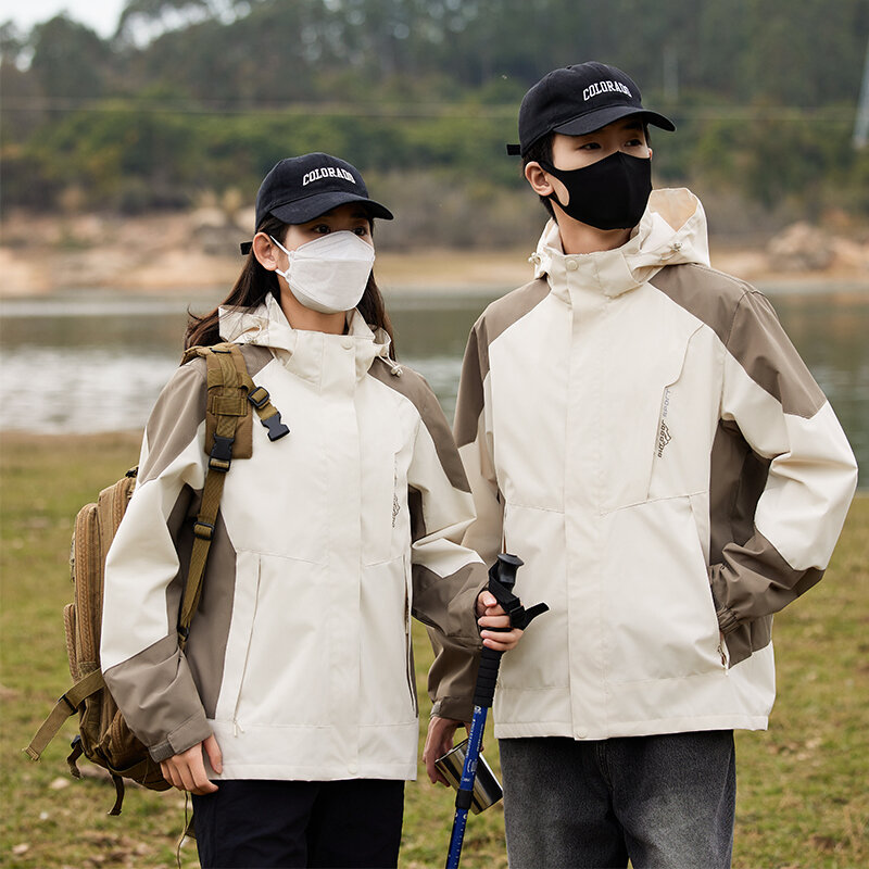 Jaket pasangan Musim Semi dan Gugur, mantel trendi olahraga luar ruangan tepi dapat dilepas kasual gaya Korea