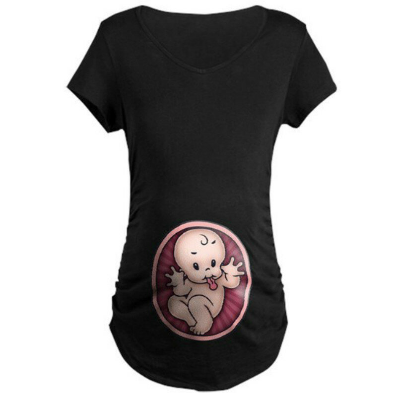 ฤดูร้อนการตั้งครรภ์ Tshirt ขนาด S-3XL คลอดบุตรเด็กน่ารักพิมพ์ O-คอสั้นเสื้อยืดเสื้อผู้หญิงตั้งครรภ์ Tees ตลก