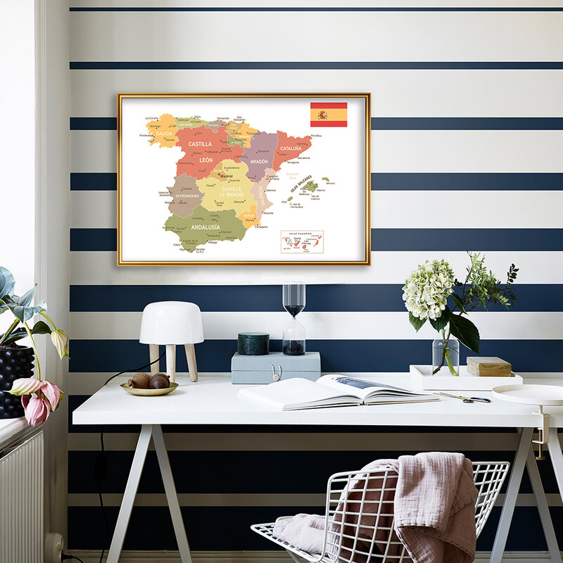 スペインの壁のスペインの地図,環境にやさしいキャンバスのポスター,リビングルーム,家の装飾,旅行用品,59*42cm