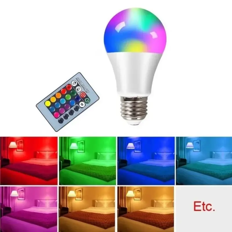 Controle inteligente LED RGB Luz, Lâmpada Regulável, Lâmpada Mudando Colorida, Decoração Branca, Casa, E27, 5W, 10W, 15W, RGBW