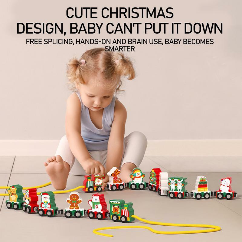 3D Christmas Pattern Wood Train Set, Puzzle Decoração do Natal, Trem de árvore, Brinquedos educativos